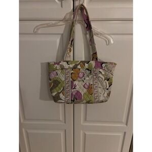 Vera Bradley Mocha Rouge Floral Quilted Cotton Zip Top Tote Bag Shoulder Purse